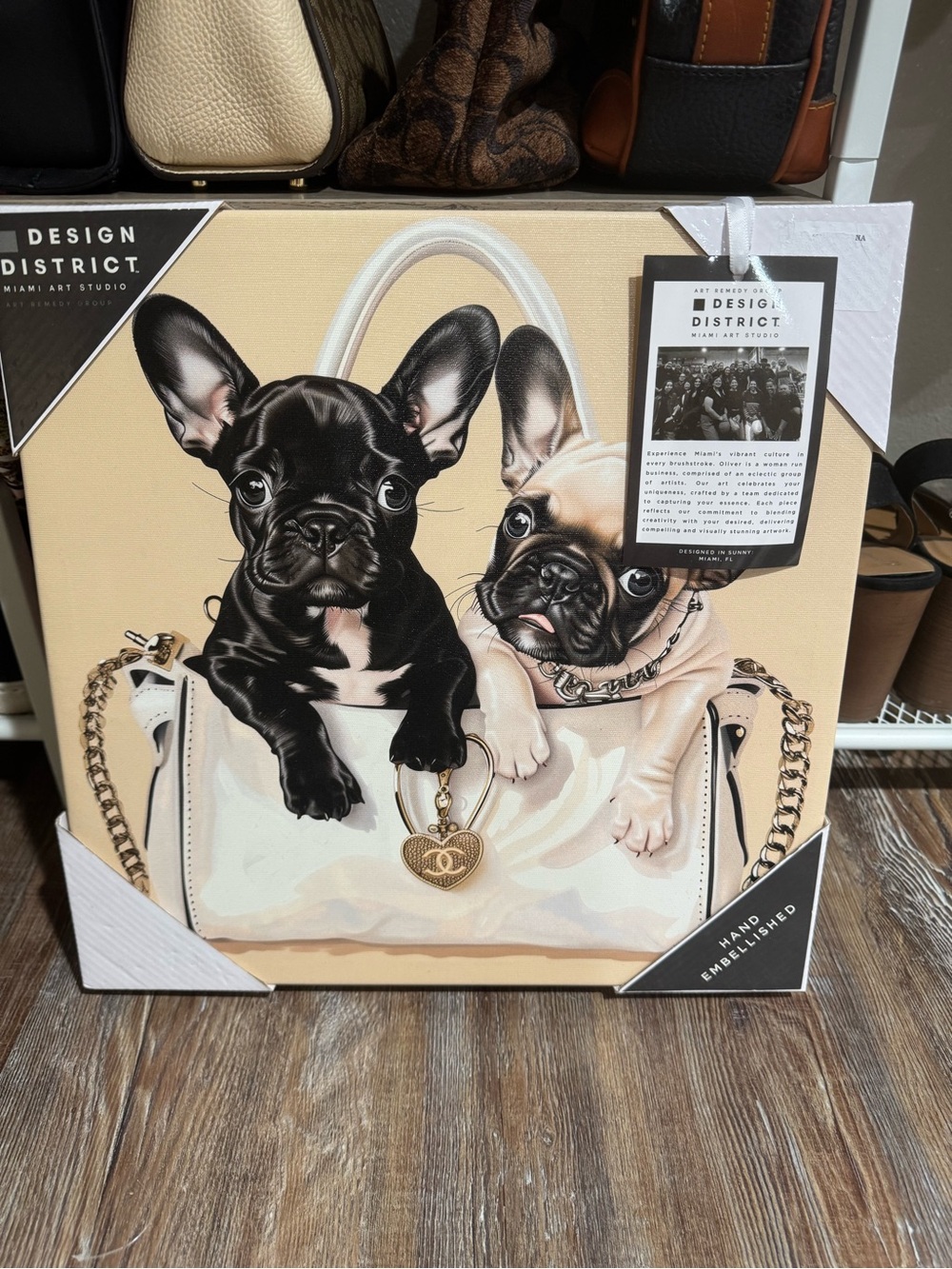 CHANEL Black & Cream French Bulldog Tote Wall Art